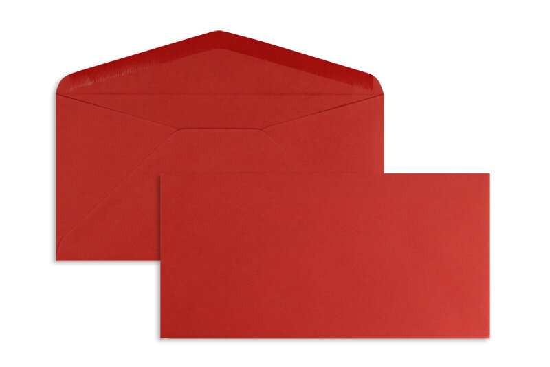 enveloppes colorées rouge (rouge cardinal) 110 x 220 mm (dl) | 120 g/m² offset | sans fenêtre | fermeture gommée | rabat pointu | 100 pièces