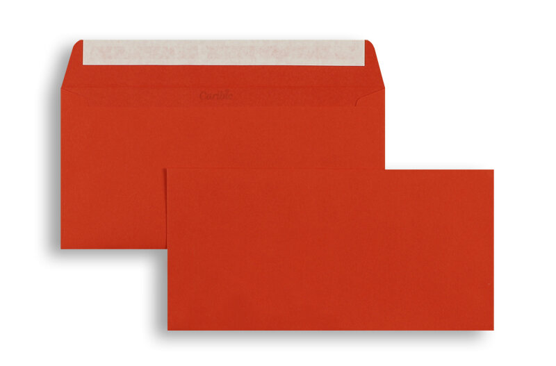 enveloppes colorées rouge (rouge cinabre) 110 x 220 mm (dl) | 90 g/m² caribic | sans fenêtre | fermeture adhésive | rabat droit | 250 pièces