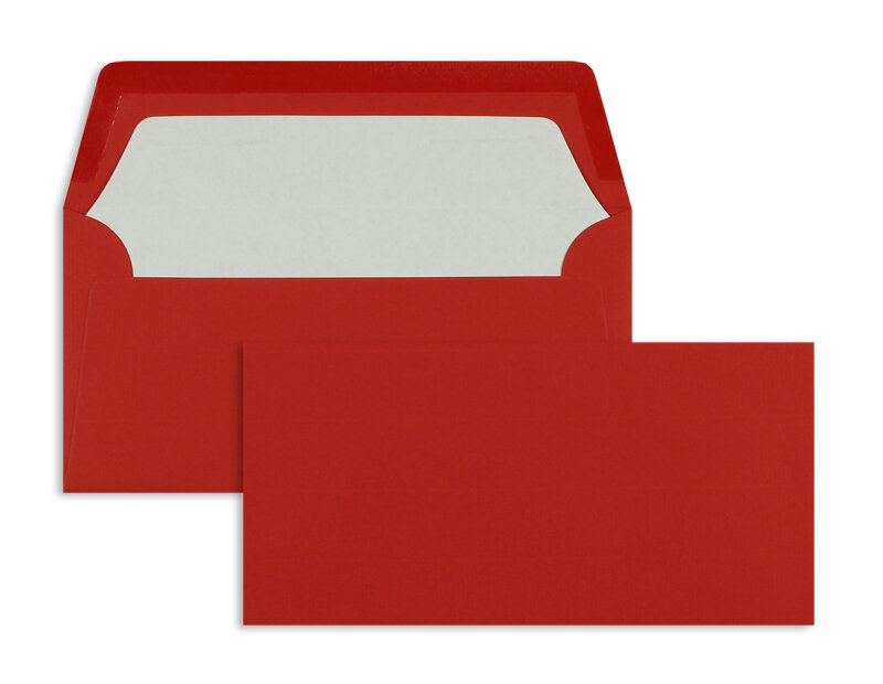 enveloppes colorées rouge (rouge tomate) 110 x 220 mm (dl) | 100 g/m² côtelé (paperado) | sans fenêtre | fermeture gommée | rabat droit | 100 pièces
