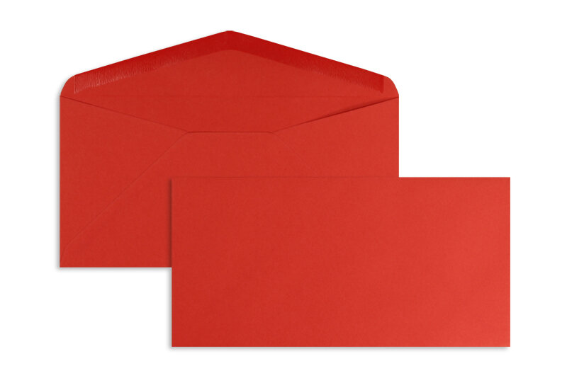 enveloppes colorées rouge (rubis) 110 x 220 mm (dl) | 120 g/m² offset | sans fenêtre | fermeture gommée | rabat pointu | 100 pièces