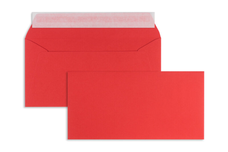 enveloppes colorées rouge (rubis) 110 x 220 mm (dl) | 120 g/m² offset | sans fenêtre | fermeture adhésive | rabat droit | 100 pièces