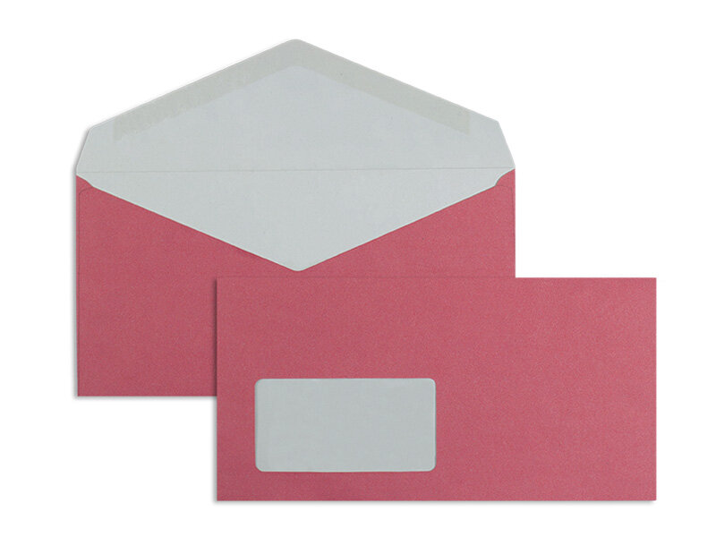 enveloppes colorées rouge (vulcano) 110 x 220 mm (dl) | 75 g/m² recycling | avec fenêtre | fermeture gommée | rabat pointu | 1000 pièces