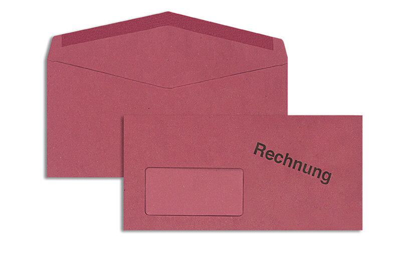 enveloppes colorées rouge (vulcano) 110 x 220 mm (dl) | 75 g/m² recycling | avec fenêtre | fermeture gommée | rabat pointu | 1000 pièces