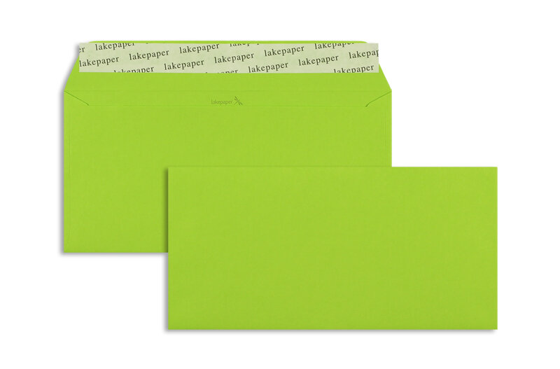 enveloppes colorées vert 110 x 220 mm (dl) | 100 g/qm the kiss (lakepaper) | sans fenêtre | fermeture adhésive | rabat droit | 100 pièces
