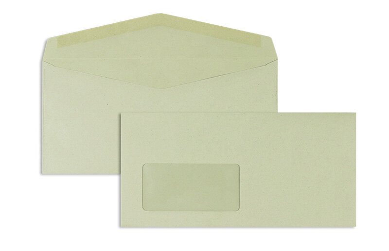 enveloppes colorées vert 110 x 220 mm (dl) | 75 g/m² recycling | avec fenêtre | fermeture gommée | rabat pointu | 1000 pièces