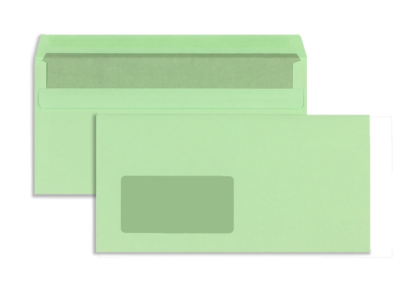 enveloppes colorées vert 110 x 220 mm (dl) | 80 g/m² offset | avec fenêtre | fermeture autocollante | rabat droit | 1000 pièces