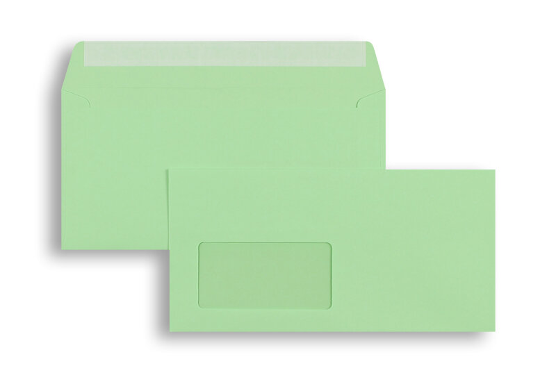 enveloppes colorées vert 110 x 220 mm (dl) | 90 g/m² caribic | avec fenêtre | fermeture adhésive | rabat droit | 250 pièces