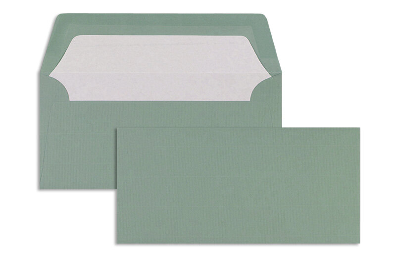 enveloppes colorées vert (eucalyptus) 110 x 220 mm (dl) | 100 g/qm côtelé (paperado) | sans fenêtre | fermeture gommée | rabat droit | 100 pièces