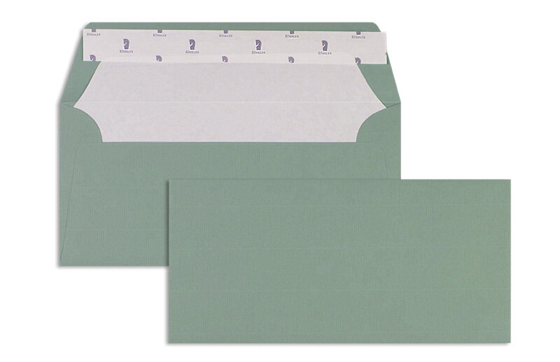 enveloppes colorées vert (eucalyptus) 110 x 220 mm (dl) | 100 g/qm côtelé (paperado) | sans fenêtre | fermeture adhésive | rabat droit | 100 pièces