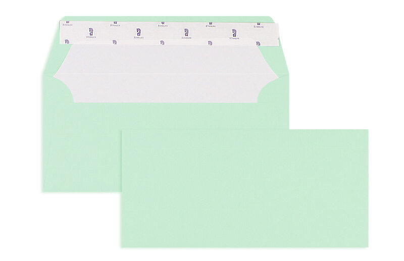 enveloppes colorées vert (menthe) 110 x 220 mm (dl) | 100 g/qm côtelé (paperado) | sans fenêtre | fermeture adhésive | rabat droit | 100 pièces