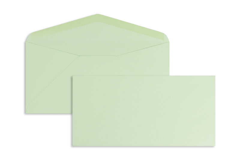 enveloppes colorées vert (menthe) 110 x 220 mm (dl) | 120 g/m² offset | sans fenêtre | fermeture gommée | rabat pointu | 100 pièces