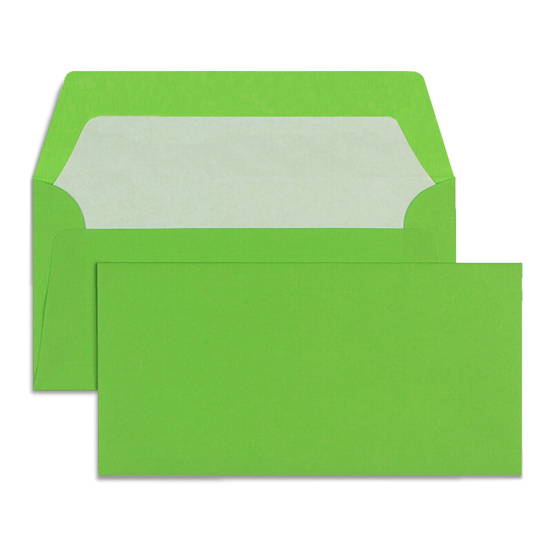 enveloppes colorées vert (pomme) 110 x 220 mm (dl) | 100 g/qm côtelé (paperado) | sans fenêtre | fermeture gommée | rabat droit | 100 pièces