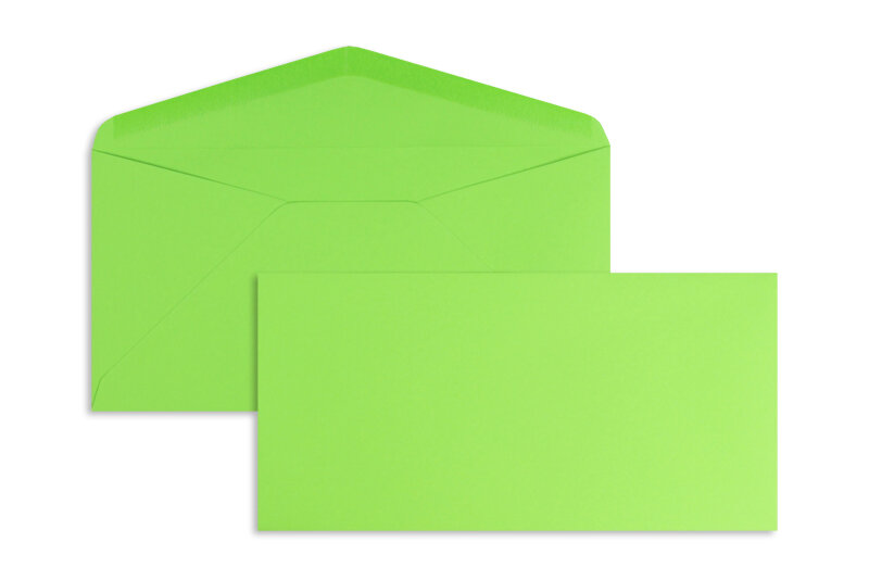 enveloppes colorées vert (pomme verte) 110 x 220 mm (dl) | 120 g/m² offset | sans fenêtre | fermeture gommée | rabat pointu | 100 pièces