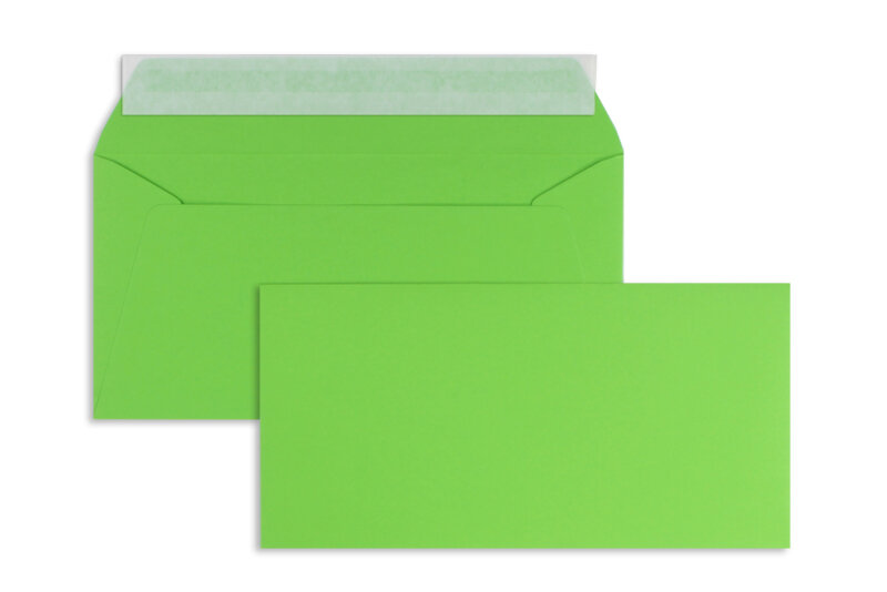 enveloppes colorées vert (pomme verte) 110 x 220 mm (dl) | 120 g/m² offset | sans fenêtre | fermeture adhésive | rabat droit | 100 pièces