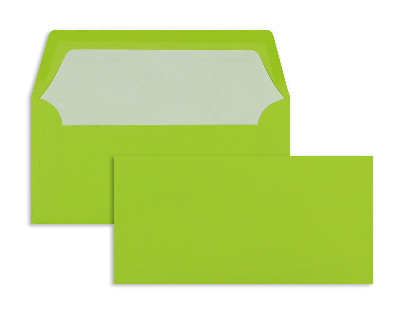 enveloppes colorées vert (vert de mai) 110 x 220 mm (dl) | 100 g/m² côtelé (paperado) | sans fenêtre | fermeture gommée | rabat droit | 100 pièces