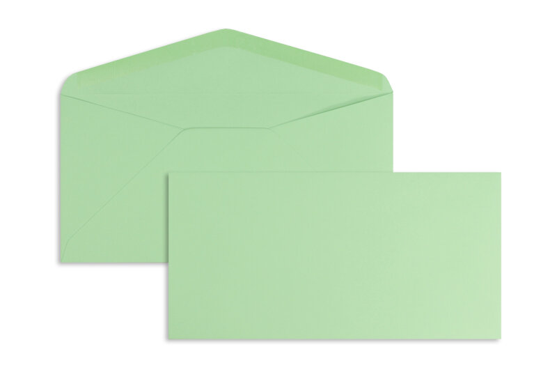enveloppes colorées vert (vert pistache) 110 x 220 mm (dl) | 120 g/m² offset | sans fenêtre | fermeture gommée | rabat pointu | 100 pièces