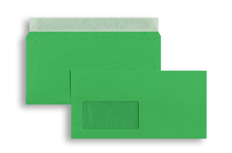 enveloppes colorées vert (vert pré) 110 x 220 mm (dl) | 90 g/m² caribic | avec fenêtre | fermeture adhésive | rabat droit | 250 pièces