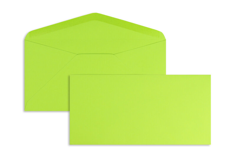 enveloppes colorées vert (vert tilleul) 110 x 220 mm (dl) | 120 g/m² offset | sans fenêtre | fermeture gommée | rabat pointu | 100 pièces