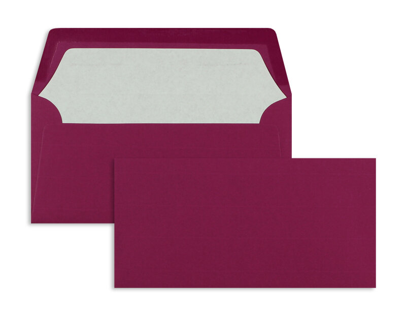 enveloppes colorées violet (amarena) 110 x 220 mm (dl) | 100 g/m² côtelé (paperado) | sans fenêtre | fermeture gommée | rabat droit | 100 pièces