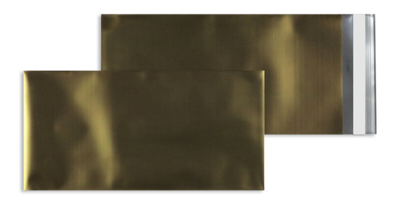 enveloppes de feuille plastique colorées doré 110 x 220 mm (dl) | 70 my feuille pp aluminée - matte | sans fenêtre | fermeture adhésive | rabat droit | 100 pièces