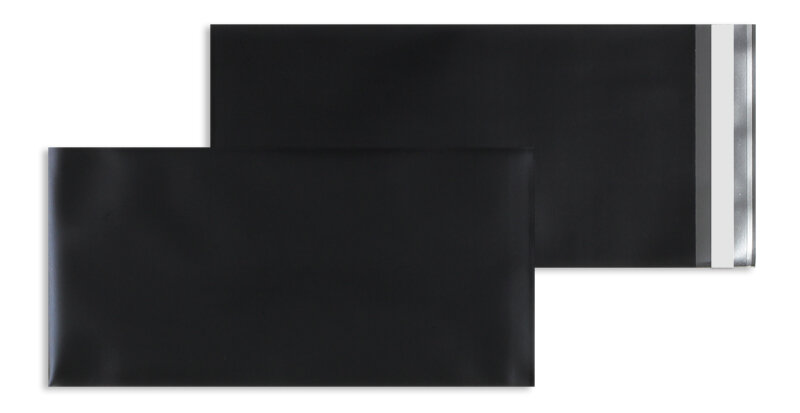 enveloppes de feuille plastique colorées noir 110 x 220 mm (dl) | feuille pp aluminée - matte | sans fenêtre | fermeture adhésive | rabat droit | 100 pièces
