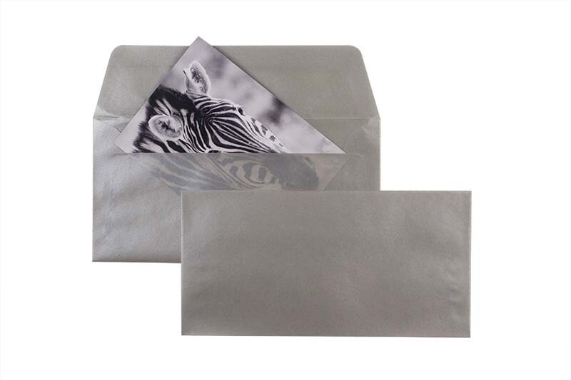 enveloppes transparentes colorées argent (transparent argent) 110 x 220 mm (dl) | 100 g/m² offset (paperado) | sans fenêtre | fermeture gommée | rabat droit | 100 pièces