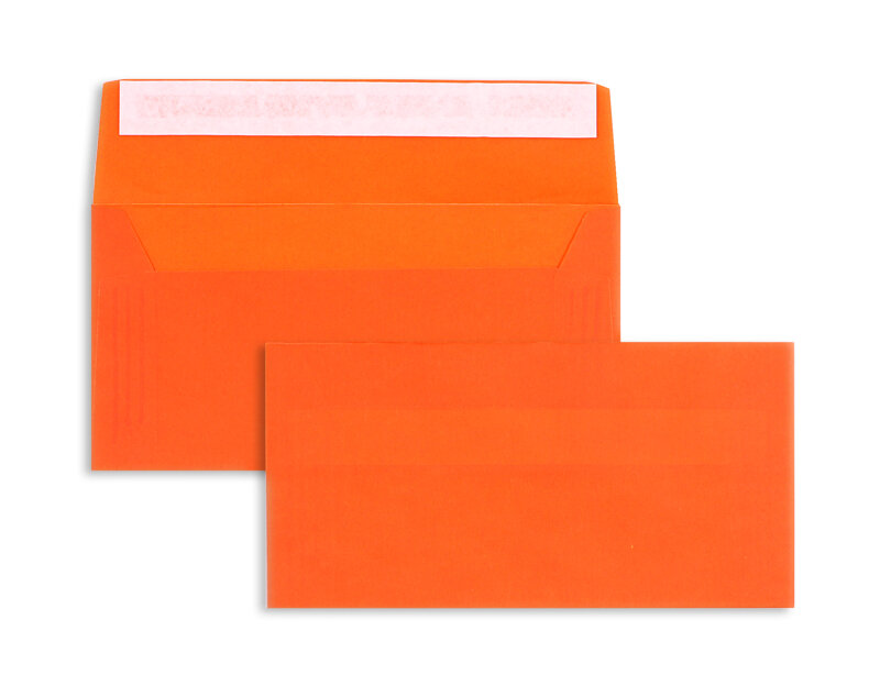 enveloppes transparentes colorées orange (transparent orange intense) 110 x 220 mm (dl) | 100 g/m² offset | sans fenêtre | fermeture adhésive | rabat droit | 100 pièces