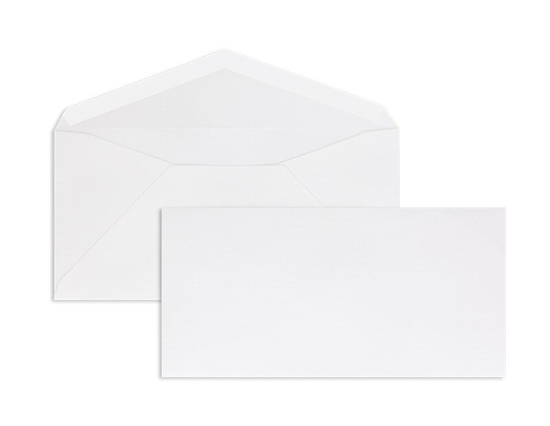 enveloppes blanc (blanc naturel) 110 x 225 mm (dl) | 135 g/m² côtelé | sans fenêtre | fermeture gommée | rabat pointu | 100 pièces
