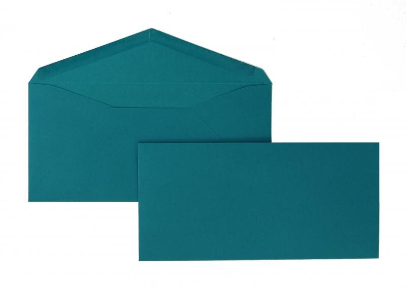enveloppes colorées bleu (petrol) 110 x 225 mm (dl) | 120 g/m² velin | sans fenêtre | fermeture gommée | rabat pointu | 100 pièces