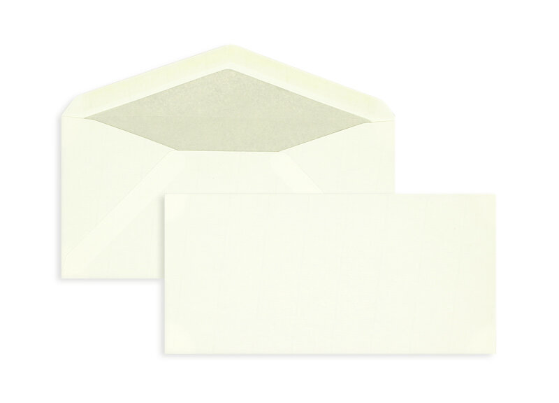 enveloppes colorées crème (blanc crème) 110 x 225 mm (dl) | 100 g/m² côtelé | sans fenêtre | fermeture gommée | rabat pointu | 100 pièces
