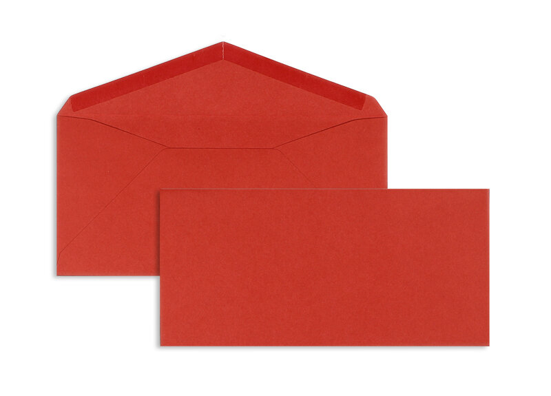 enveloppes colorées rouge (rouge cinabre) 110 x 225 mm (dl) | 120 g/m² velin | sans fenêtre | fermeture gommée | rabat pointu | 100 pièces