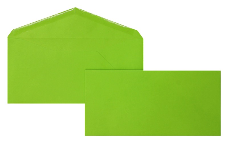 enveloppes colorées vert (vert clair) 110 x 225 mm (dl) | 120 g/m² velin | sans fenêtre | fermeture gommée | rabat pointu | 100 pièces