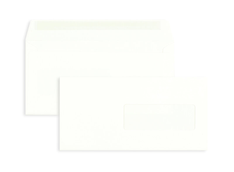 enveloppes blanc 115 x 229 mm (din c6/5) | 135 g/m² velin | avec fenêtre | fermeture adhésive | rabat droit | 100 pièces