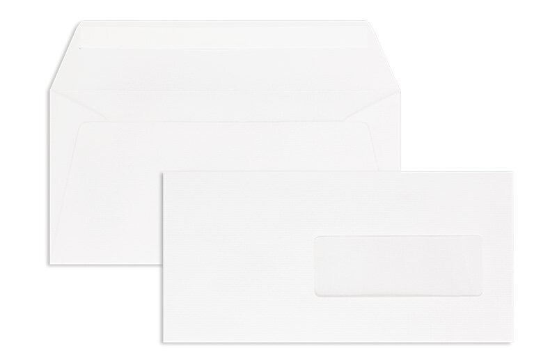 enveloppes blanc (blanc naturel) 115 x 229 mm (din c6/5) | 100 g/m² côtelé | avec fenêtre | fermeture adhésive | rabat droit | 100 pièces