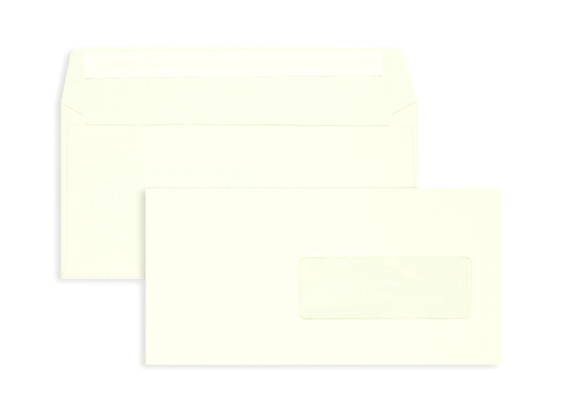 enveloppes colorées crème (blanc crème) 115 x 229 mm (din c6/5) | 100 g/m² côtelé | avec fenêtre | fermeture adhésive | rabat droit | 100 pièces
