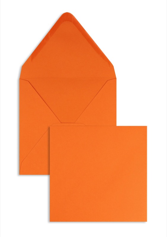 enveloppes colorées orange (nectarine) 120 x 120 mm | 120 g/m² offset | sans fenêtre | fermeture gommée | rabat pointu | 100 pièces