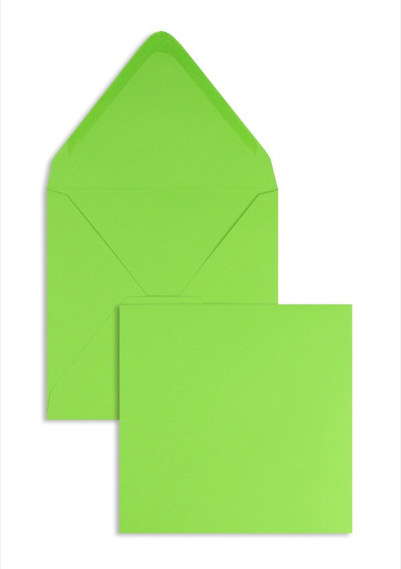 enveloppes colorées vert (pomme verte) 120 x 120 mm | 120 g/m² offset | sans fenêtre | fermeture gommée | rabat pointu | 100 pièces