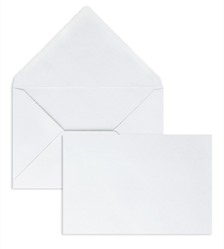 enveloppes blanc (blanc côtelé) 120 x 180 mm | 135 g/m² bord frangeux | sans fenêtre | fermeture gommée | rabat pointu | 100 pièces