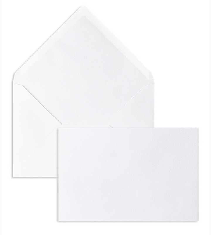 enveloppes blanc (blanc naturel) 120 x 180 mm | 135 g/m² côtelé | sans fenêtre | fermeture gommée | rabat pointu | 100 pièces
