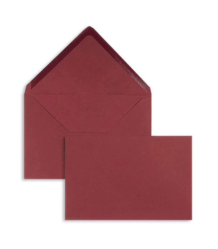 enveloppes colorées rouge (bordeaux) 120 x 180 mm | 120 g/m² velin | sans fenêtre | fermeture gommée | rabat pointu | 100 pièces