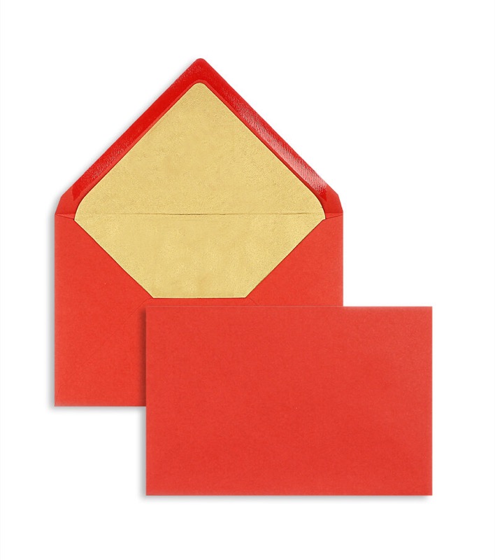 enveloppes colorées rouge (rouge cinabre) 120 x 180 mm | 120 g/m² velin | sans fenêtre | fermeture gommée | rabat pointu | 100 pièces