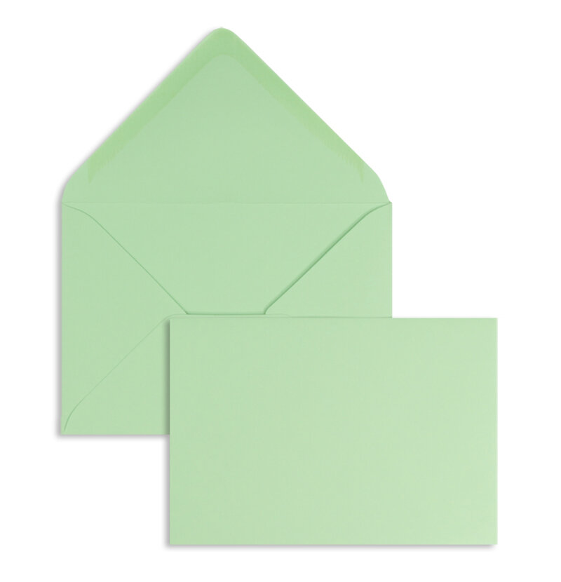 enveloppes colorées vert (vert pistache) 120 x 180 mm | 120 g/m² offset | sans fenêtre | fermeture gommée | rabat pointu | 100 pièces