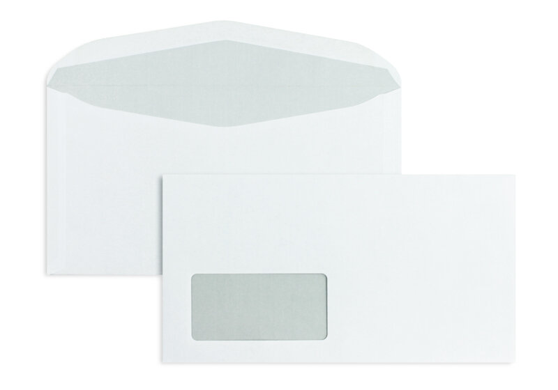 enveloppe de mise sous pli blanc 125 x 235 mm | 80 g/m² offset | avec fenêtre | fermeture gommée | rabat arrondi | 1000 pièces