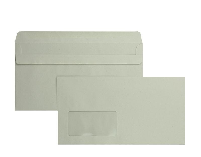 enveloppes colorées gris 125 x 235 mm | 75 g/m² recycling | avec fenêtre | fermeture autocollante | rabat droit | 1000 pièces