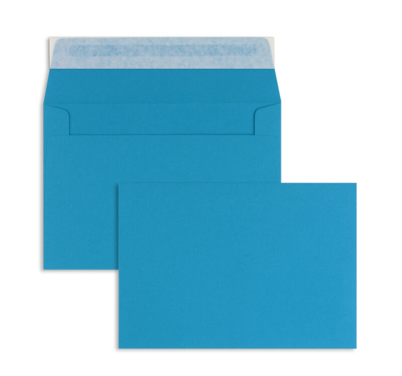 enveloppes colorées bleu (bleu azur) 126 x 181 mm | 120 g/m² offset | sans fenêtre | fermeture adhésive | rabat droit | 100 pièces