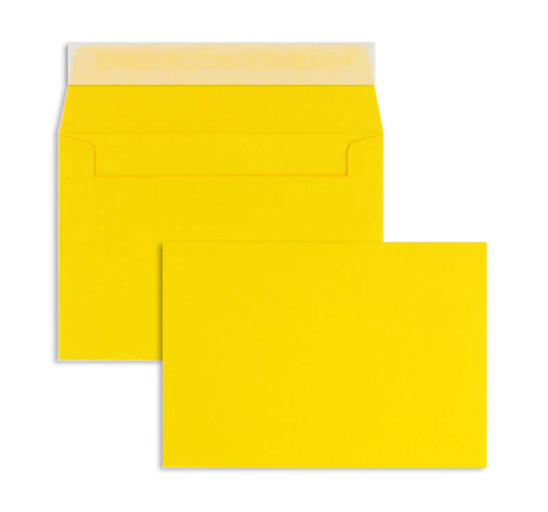 enveloppes colorées jaune (jaune bouton d'or) 126 x 181 mm | 120 g/m² offset | sans fenêtre | fermeture adhésive | rabat droit | 100 pièces