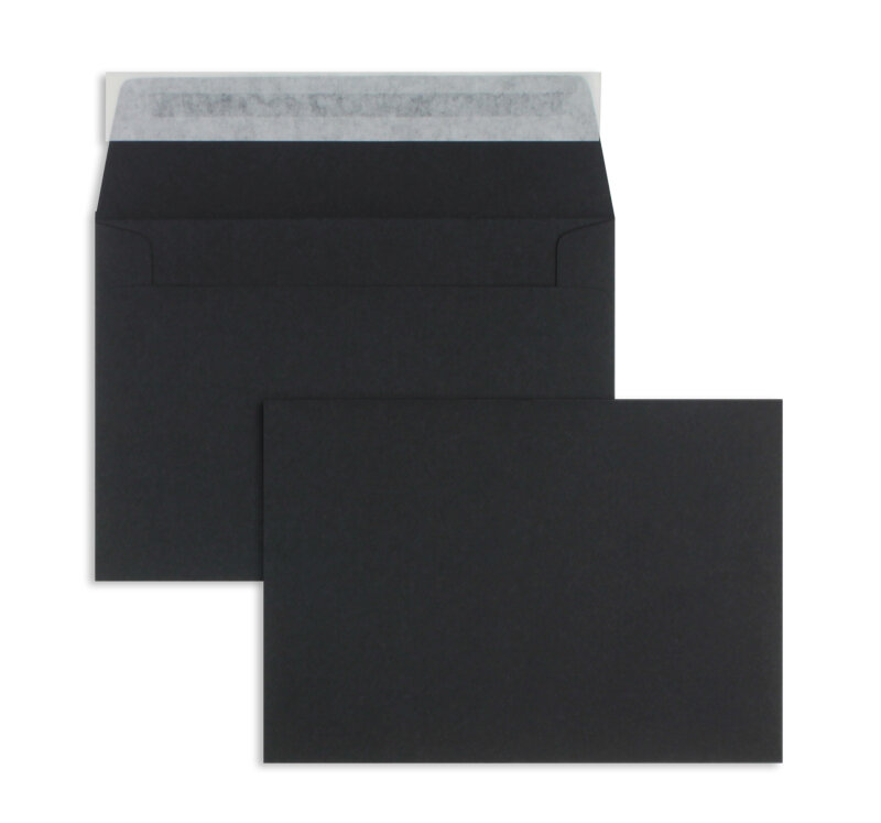 enveloppes colorées noir 126 x 181 mm | 120 g/m² offset | sans fenêtre | fermeture adhésive | rabat droit | 100 pièces