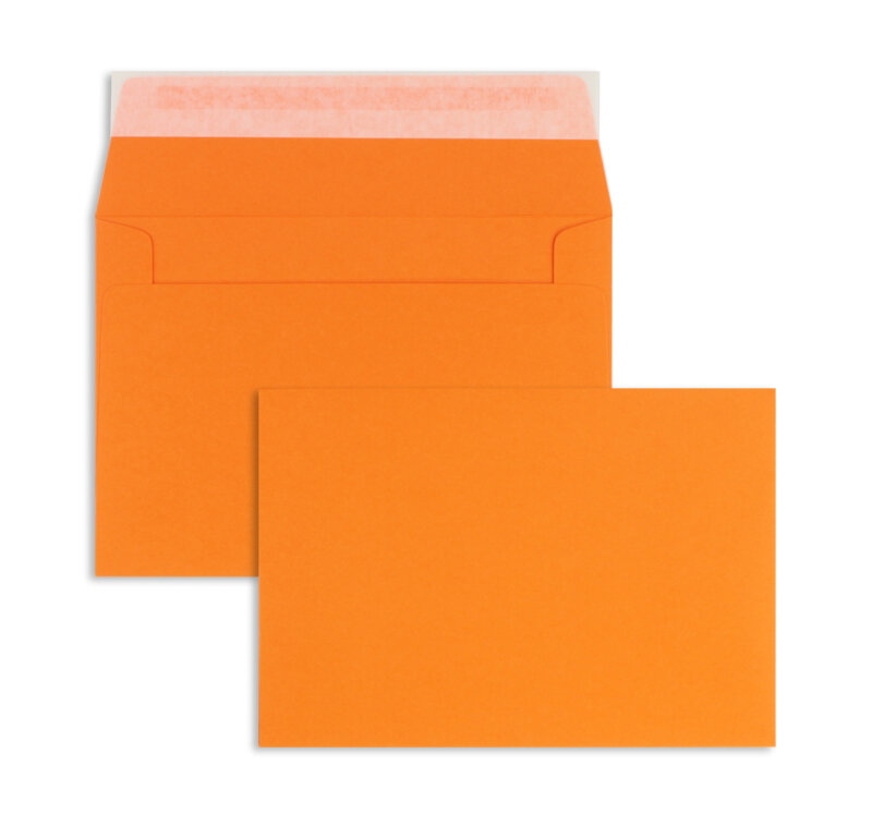 enveloppes colorées orange (orange clair) 126 x 181 mm | 120 g/m² offset | sans fenêtre | fermeture adhésive | rabat droit | 100 pièces
