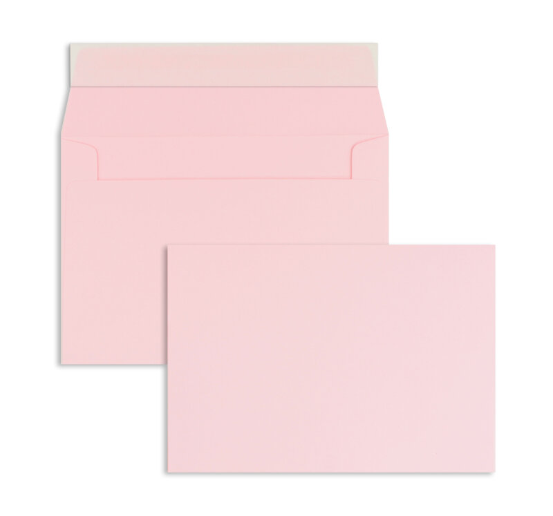 enveloppes colorées rose (rose tendre) 126 x 181 mm | 120 g/m² offset | sans fenêtre | fermeture adhésive | rabat droit | 100 pièces