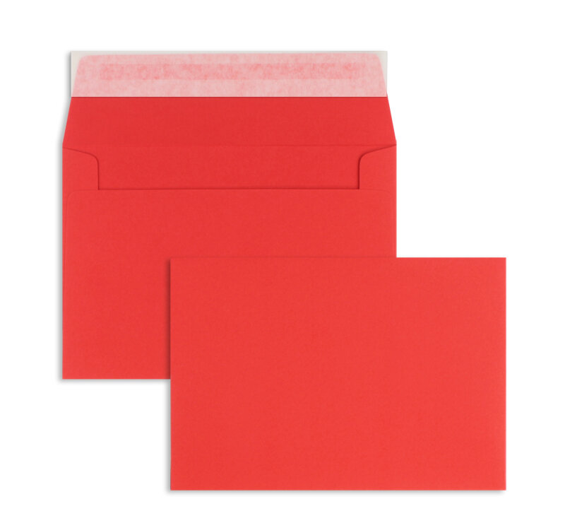 enveloppes colorées rouge (rubis) 126 x 181 mm | 120 g/m² offset | sans fenêtre | fermeture adhésive | rabat droit | 100 pièces